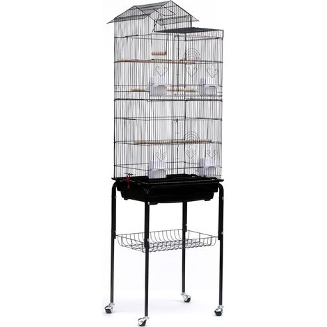 Vogelkäfig Vogelvoliere Wellensittichkäfig Käfig Vogelbauer Voliere Vogelhaus Schwarz Mit 4 Rollen 46×35.5×158.5cm