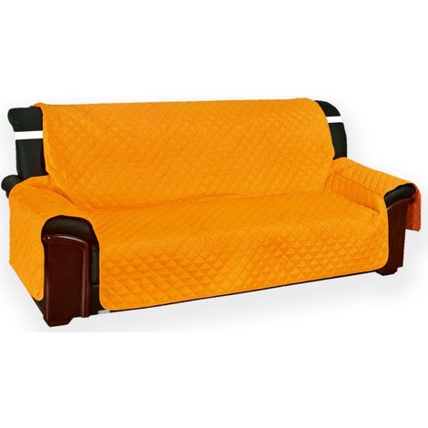 Copridivano Trapuntato Vivy Arancio - Proteggi Divano con Braccioli - Poliestere Lavabile, Antiscivolo 2 POSTI seduta cm. 120