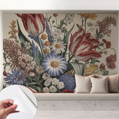 Papier peint autocollant avec imprimé décoratif pour salon et chambre à coucher Installation facile Bouquet de fleurs 208x146 cm (1/5)