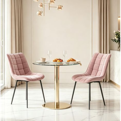 Set di 2 sedie da pranzo in velluto rosa con gambe in metallo (1/5)