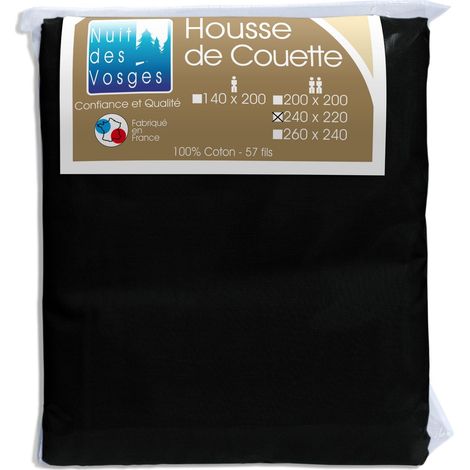 Housse de Couette Uni Coton Noir 220 x 240 cm (1/2)