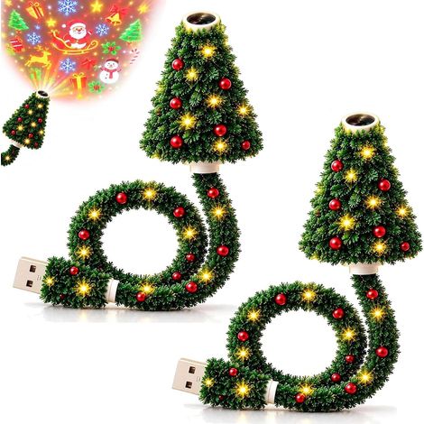 Projecteur de Noël LED – USB Plug and Play, Sapin de Noël Projeté au Plafond, 6 Scènes Festives, Veilleuse d'Intérieur 2PCS