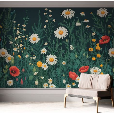 Fotomurale adesivo - murale da parete - Carta da parati autoadesiva - design parete moderno - Fiori di campo 312x219 cm (1/5)
