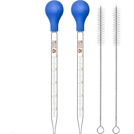 2x 10ml compte - gouttes en verre gradué avec boule d'aspiration en caoutchouc avec 2 brosses nettoyantes pour liquides huiles essentielles maquillage artistique laboratoire de chimie (1/5)