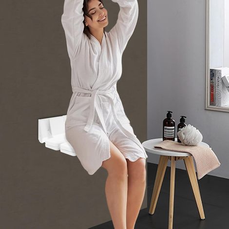 Siège de douche pliable mural, 130 kg, sans barrière, en alliage aluminium/ABS, avec siège respirant, chaise murale de sécurité, pour personnes âgées et femmes enceintes, blanc, 36 x 33 cm (1/5)