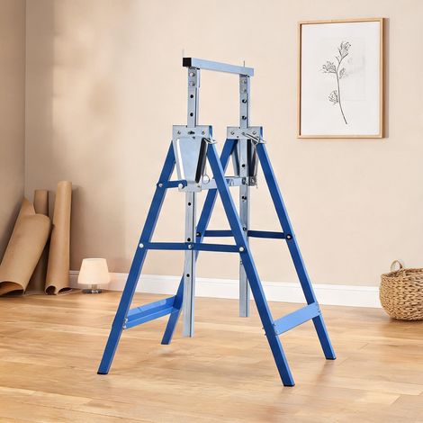 Tréteau pliant en acier bleu hauteur réglable 80-130 cm capacité (1/5)