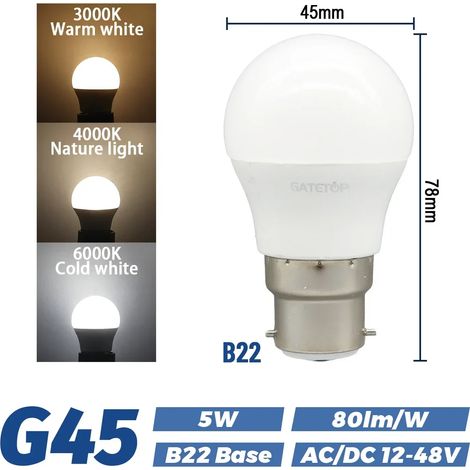 (5W B22, lumière naturelle 4000K) Lot de 10 ampoules LED 12V-48V, ampoules basse tension (1/2)