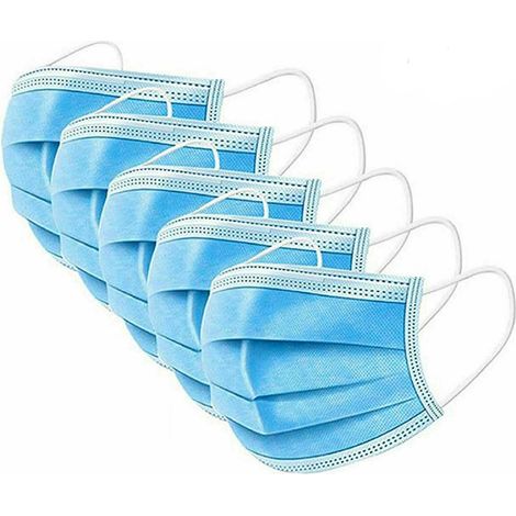 500x Schutzmaske Mundschutz Einweg Maske Gesichtsmaske 3 Lagig Vliesstoff Blau (1/4)
