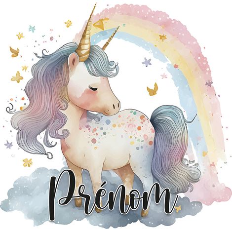 Papier peint panoramique enfant avec prénom personnalisable - Licorne - 130 cm x 84 cm (1/2)