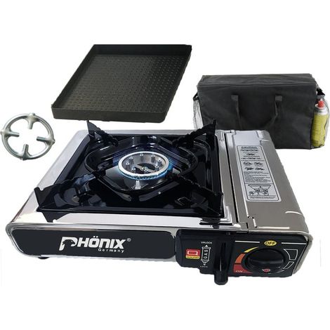 Phönix PC-20 Edelstahl Gaskocher Campingkocher 2,3KW + Grillplatte