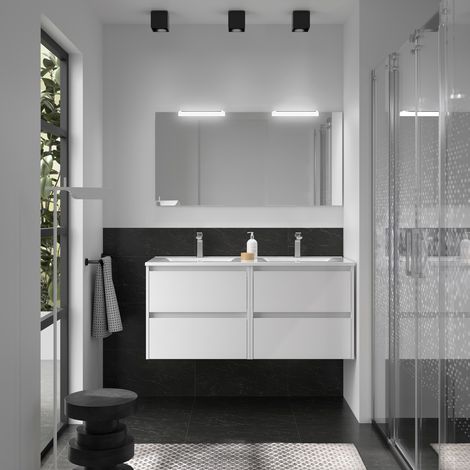 Badmöbelset NOJA 1200 4 Schubladen WEISS GLOSS + Waschbecken + Spiegel
