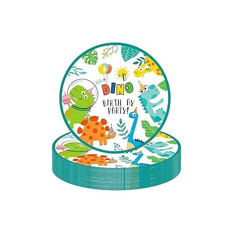 Assiettes en carton Dinosaures 9 pouces pour garçons, 16 pièces vaisselle de fête dinosaure jetable, décoration de table anniversaire enfant thème préhistorique, assiettes papier pour filles et garçon (1/3)