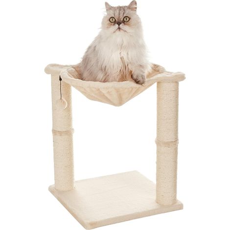 Torre rascador para gatos con refugio, hamaca y poste rascador - 45 x 39 x 39 cm, beige (1/5)