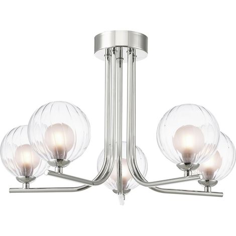Dar Cradle Plafonnier semi-encastré Cradle à 5 lumières, finition chrome poli et verre clair/opale (1/2)
