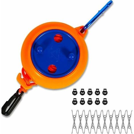 Retractable Camping Clothesline, Portable 8m Expandable Clothesline for Garden, Travel, Bathroom, Laundry Room (10 Fixed Buckles and 20 Clothespins) MUMU (1/4)