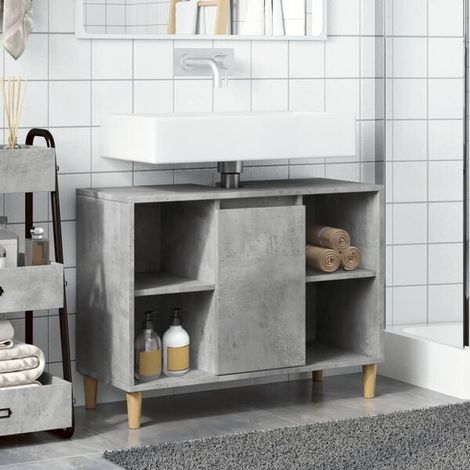 Meuble Vasque Salle de Bain 80 cm, Gris Béton, Bois d'Ingénierie, 33x60 cm, Design Moderne avec Rangements (1/5)