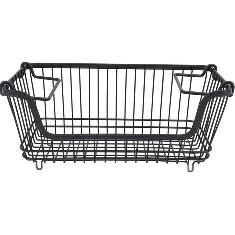 Panier de congélateur empilable, bac de rangement en fil ouvert sur le devant avec poignée pliable pour collations aux légumes et aux fruits (1/5)