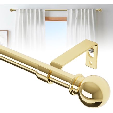 Tringle à rideaux standard en métal robuste pour fenêtre de 66 à 120 cm de long et réglable, pour terrasse, extérieur, porte coulissante en verre, diamètre 5/8 mm, doré (1/5)