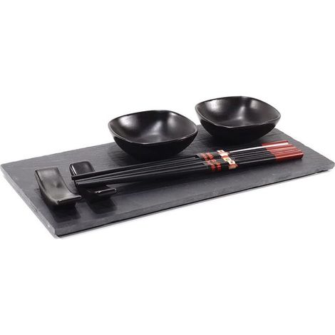 TRADE SHOP - Set Sushi Composto Da 4 Bacchette E 2 Piatti Per Salse Con Vassoio In Ardesia - (1/5)