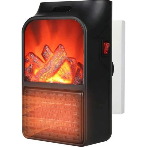 Chauffage d'intérieur enfichable, petit radiateur électrique portable de 800 W avec flamme 3D réaliste, thermostat et chauffage céramique PTC. (1/5)