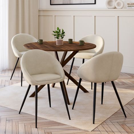 Lote de 4 sillas de comedor de terciopelo crema NAYA
