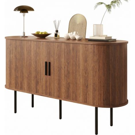 Buffet design 140cm, portes coulissantes, poignées aluminium pieds métal