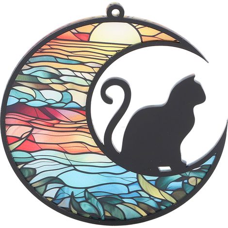 Vitrine décorative en vitrail pour chats, style vitrail, colorée, imprimée UV, en acrylique, pour suspendre et honorer les chats décédés, modèle TYU404 (1/5)