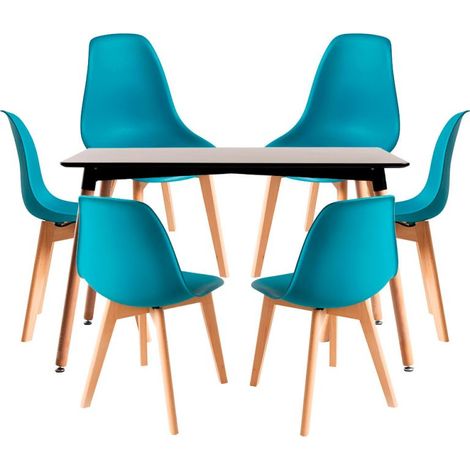 Conjuntos de mesa y sillas - Conjunto Mesa Tower Rectangular 120 x 80 cm Negra y Pack 6 Sillas Kelen - Verde azulado (1/5)