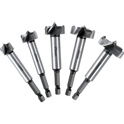 Mèches Bois Coffret de 5 Fraise Bois Façonner à Poignée Hexagonale Positionnement Ajustable Scie Cloche au Carbure HSS pour Massif, Liège, Attelle, Contreplaqué (15,20,25,30,35mm) (1/5)