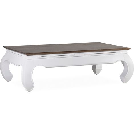 Table basse rectangulaire bois massif de mindi blanc et marron Orpirest 125cm (1/3)