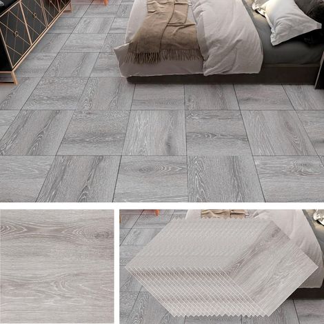 Lot de 40 revêtements de sol en PVC - 30 x 30 cm - Carreaux adhésifs - 3,6 m² - Sol en vinyle - Autocollant - Épaisseur : 1,3 mm - Carreaux autocollants - Gris - Pour salon, cuisine, chambre (1/5)