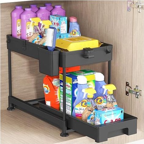 FOREHILL 1PC Organizer sottolavello a 2 livelli con ganci e tazze - Versatile contenitore per bagno e cucina (1 tazza) (1/5)