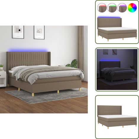 Boxspringbett mit Matratze & LED Taupe 180x200 cm Stoff - Boxspringbett - Doppelbett - Bettenrahmen - Lattenrost - Matratze (1/5)