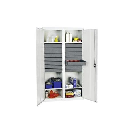 Armadio porta attrezzi e materiali Stumpf Serie 3000 grigio chiaro + 14 cassetti 100 mm + divisorio centrale + 4 ripiani estraibili - 3004407