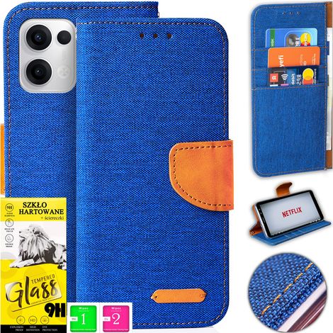 Custodia per Oppo Reno 13 5G in tela con magnete e vetro temperato 9H (1/5)