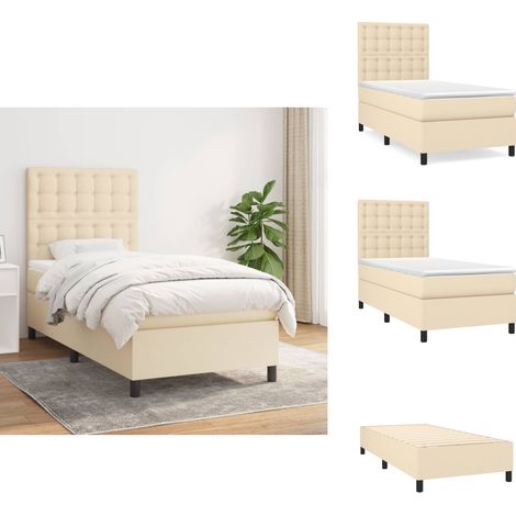 Boxspringbett mit Matratze Creme 100x200 cm Stoff - Boxspringbett - Doppelbett - Cremefarbenes Bett - Bettrahmen - Matratze (1/5)