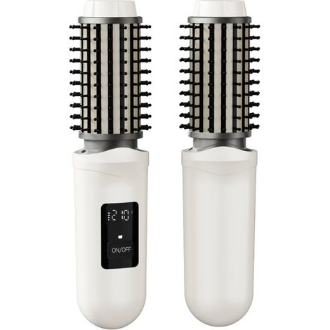 Brosse lissante sans fil : ionique, portable, fer à boucler et lisseur 2 en 1, compatible avec tous les types de cheveux, blanche (1/5)