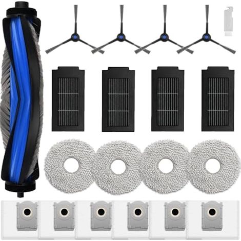 Lot de 19 Accessoires pour ECOVACS DEEBOT T50 Pro Omni Gen2/ T50 Omni/ T50 PRO Omni, 1 Brosse Principale, 4 Filtres, 4 Lingettes, 6 Sacs à poussière, 4 Brosses Latérales. (1/5)