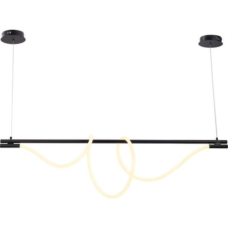 Plafonnier LED moderne néon métal noir ondulé 45W 150cm