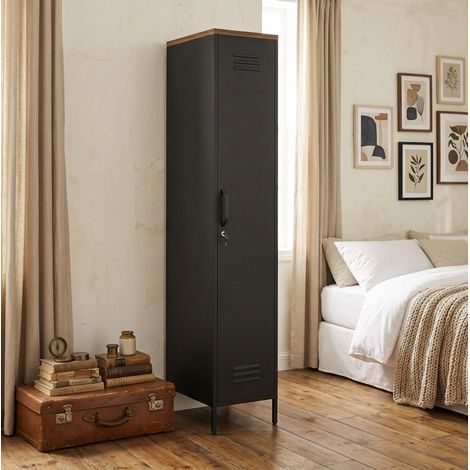 Armadio metallico con serratura 183 x 46 x 35 cm, 4 ripiani regolabili, nero DESVIAE (1/5)