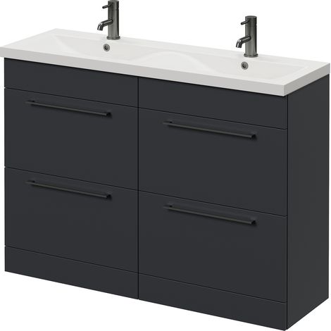 Napoli 390 Gloss Grey 1200mm 4 Drawer Vanity Unit with Double Glide Basins - 1200mm - Gunmetal Grey 320mm Handle