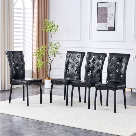 Lot de 2 chaises vintage simili cuir noir effet crocodile avec détails cristal (1/5)