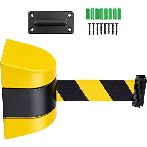 Bande de barrière extensible de 5 m, bandes d'avertissement de sécurité pour montage mural avec boîtier mural en plastique ABS, système de guidage du personnel (1/5)