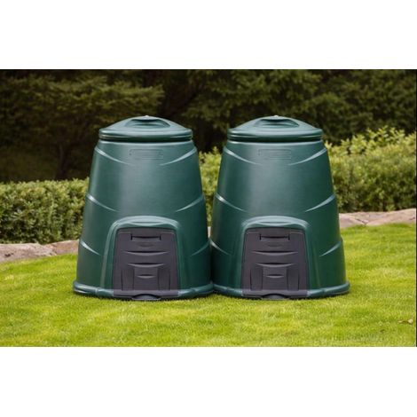 330L Green Garden Compost Bins Outdoor with Front Hatch - 2 Pack