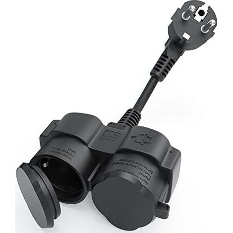 Rallonge avec prises Schuko, fiche double en caoutchouc pour usage extérieur, prise extérieure 2 en 1, étanche IP44 pour jardin, cuisine, noir (1/5)