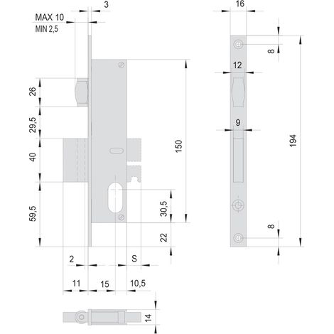 Serratura da Infilare per Montanti Cisa Alluminio Art 44230 E15