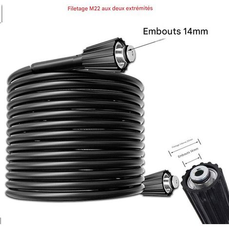 Manguera flexible de alta presión de 10 m – Rosca M22/M14 – Resistente a la abrasión y a los rayos UV – Compatible con limpiadoras Karcher K2 y K3