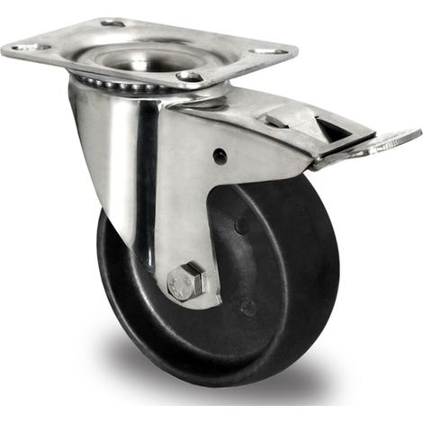 CASCOO Lenkrolle mit Totalfeststeller ø 125 mm Serie C4C4 Gleitlager Edelstahl
