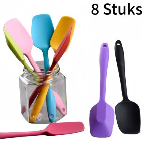 8 pièces Mini spatules silicone alimentaire tête plate, pour glaçage et pâtisserie, 8 couleurs (1/5)