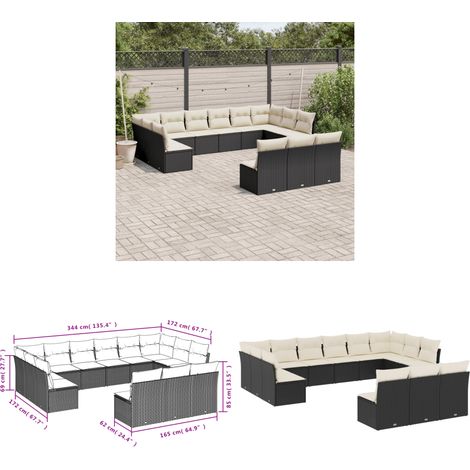 13-tlg. Garten-Sofagarnitur mit Kissen Schwarz Poly Rattan - Gartensofas - Outdoor Möbel - Lounge Set - Gartenlounge - Rattan Sofa - Home & Living (1/3)